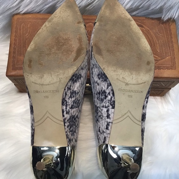 Enzo Angiolini Casiano faux snakeskin/gold Toes/Heels kitten heel size 10 - Picture 7 of 11